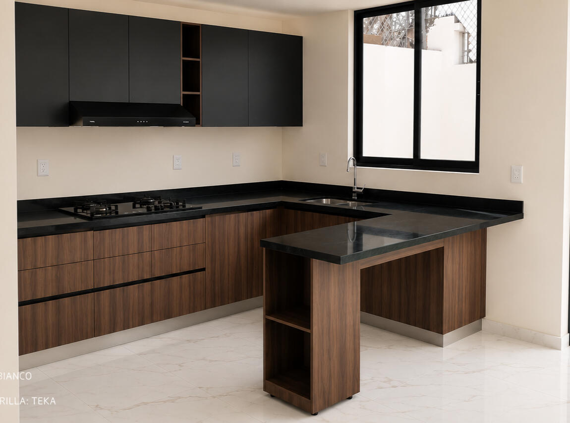 Cocina integral con barra de granito